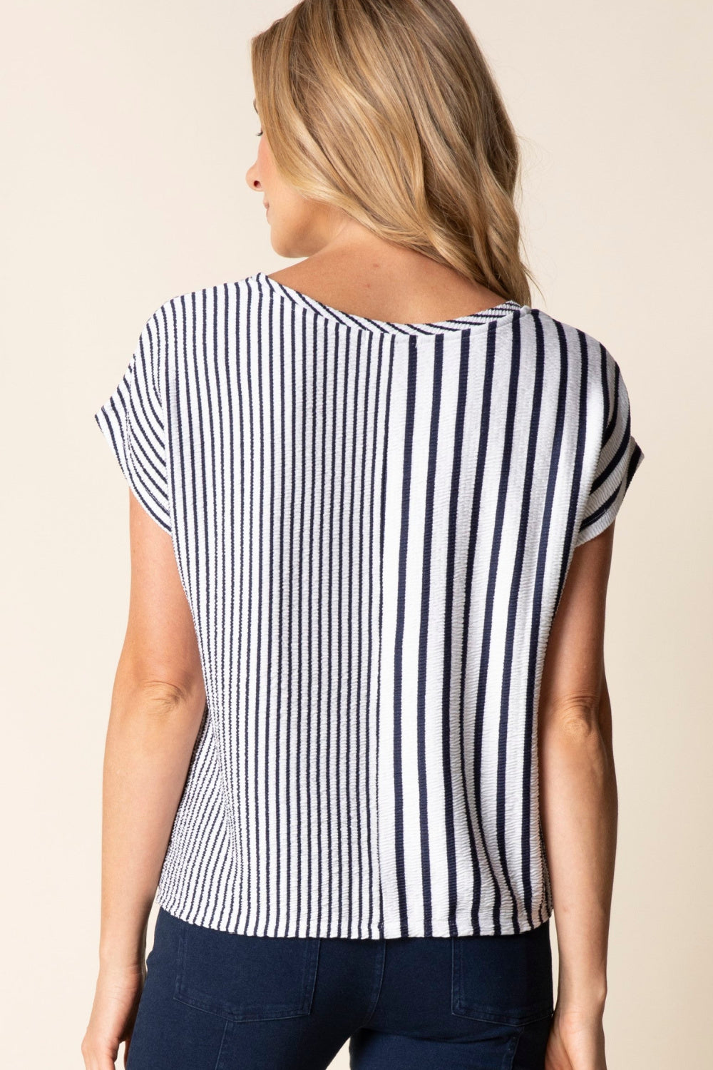 Navy Blue Striped Fine Line Tee