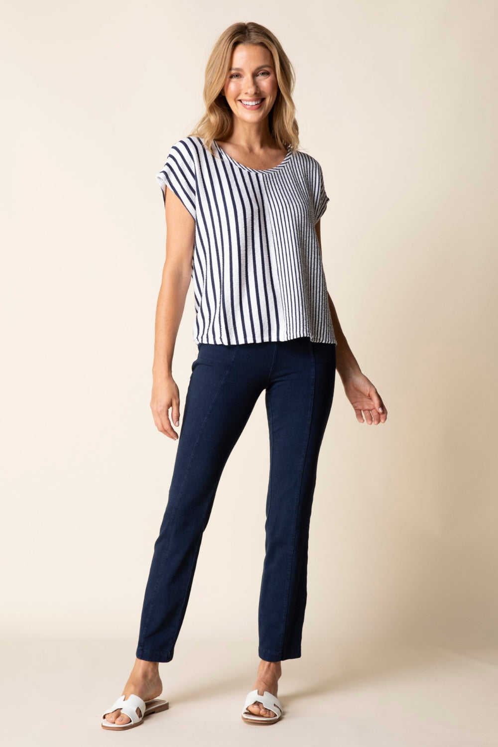Navy Blue Striped Fine Line Tee