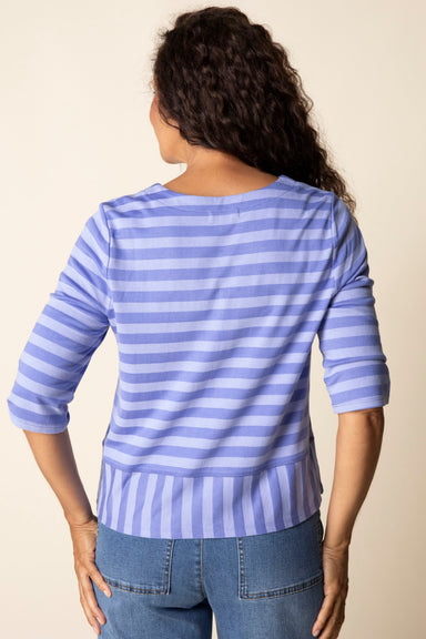 Iris Blue Shadow Stripe Elbow Sleeve Top