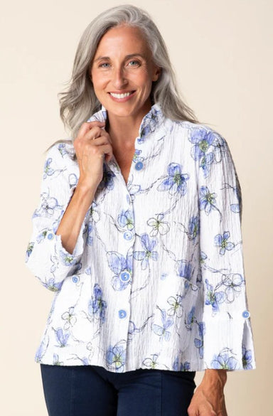 Indigo Crinkle Wildflowers Swing Jacket