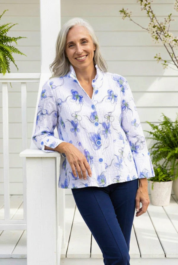Indigo Crinkle Wildflowers Swing Jacket