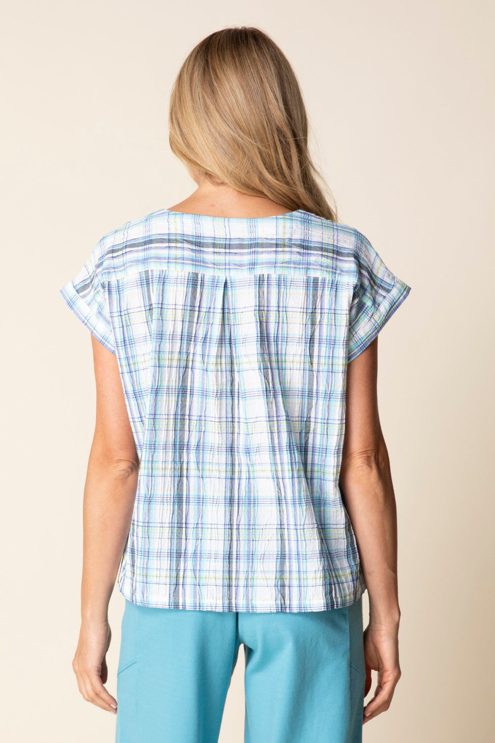 Sky Blue Blurred Plaid Pullover