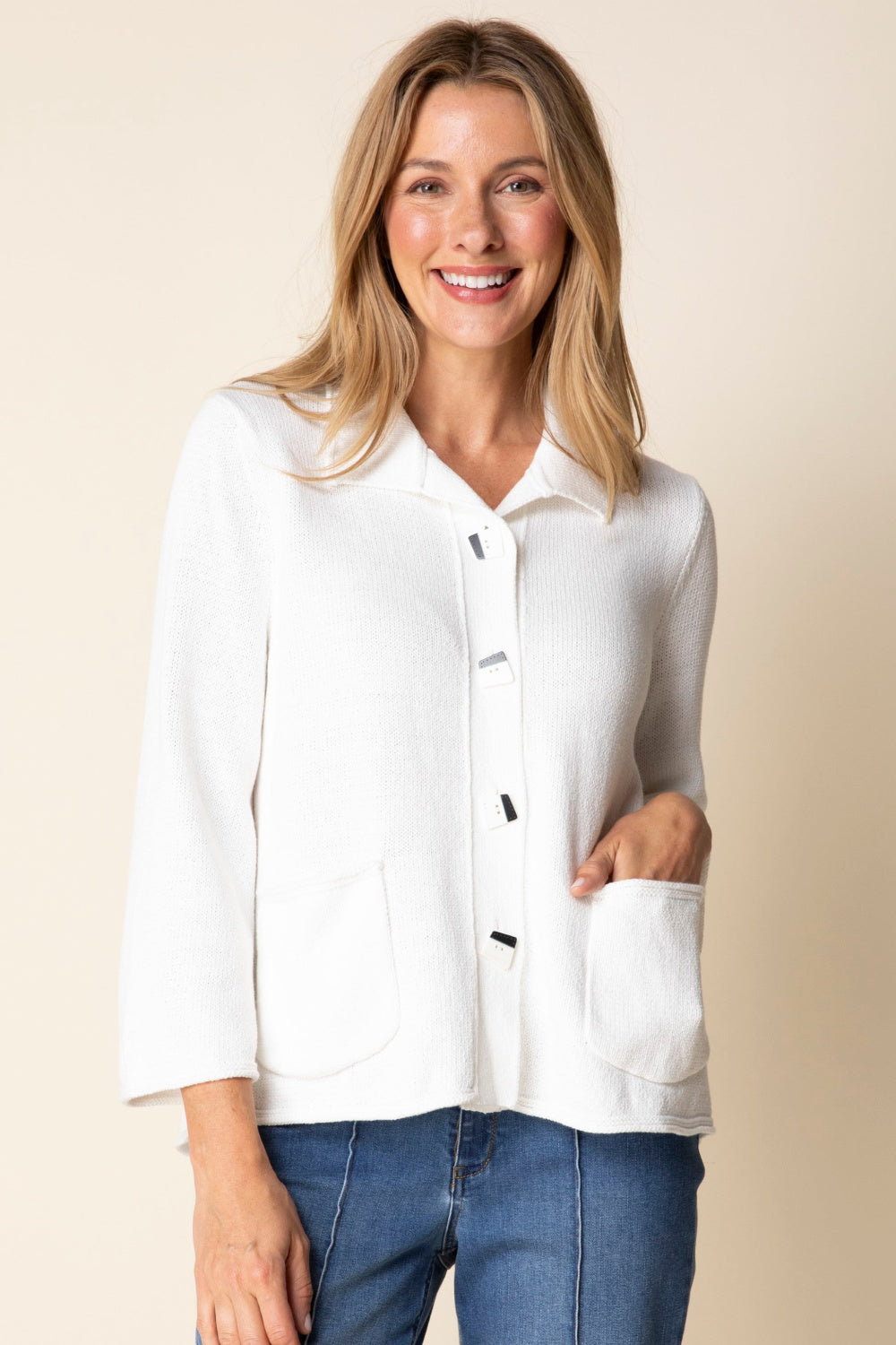White Pleat Back Sweater Jacket