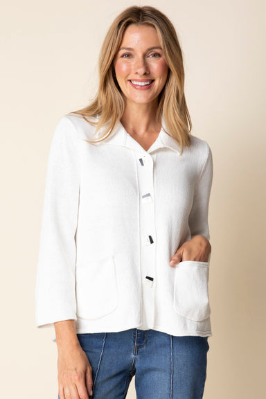 White Pleat Back Sweater Jacket