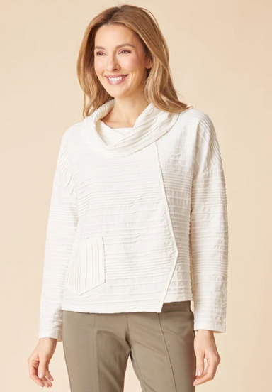Habitat Ripple Effect Cowl Pullover — Winter White | Asymmetric Seam