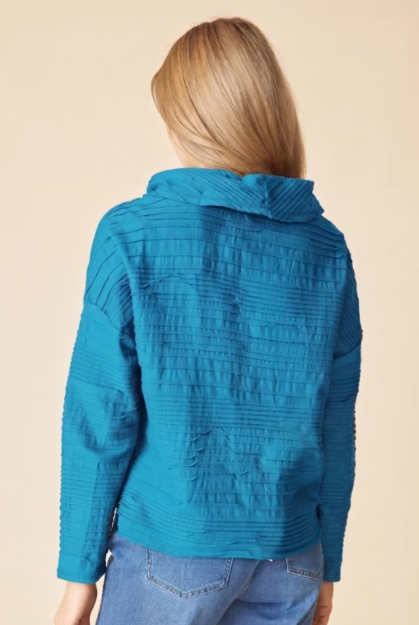 Habitat Ripple Texture Cowl Neck Pullover — Pacific Teal