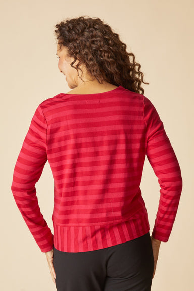 Habitat Shadow Stripe Tee — Wineberry | Hip Length V-Neck