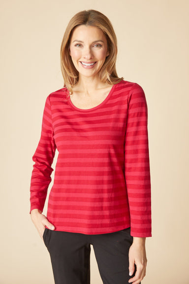 Habitat Shadow Stripe Tee — Wineberry | Scoop Neck | Longer Length