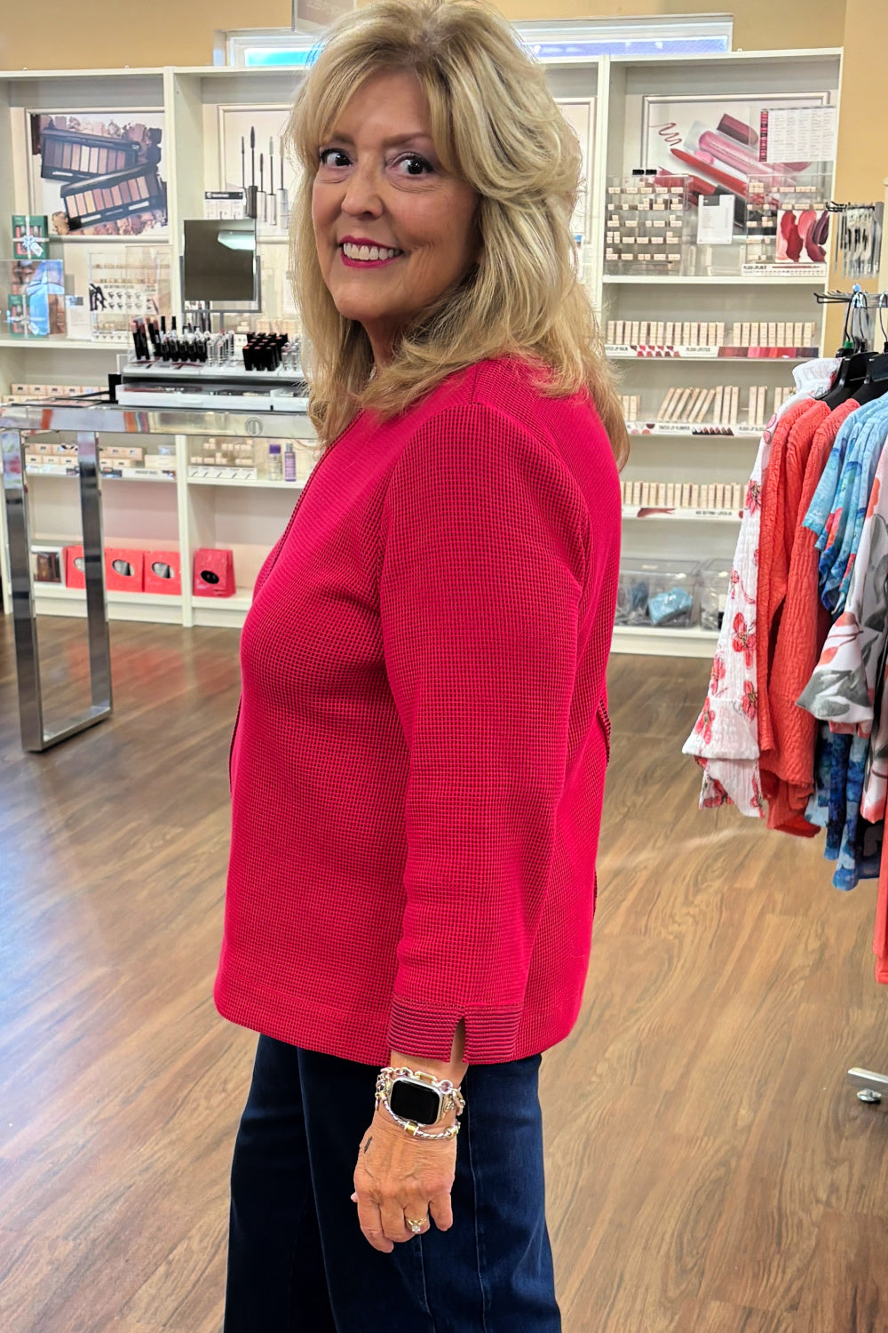 Habitat Grid Texture Center Seam Top — Fuchsia