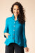 Habitat Ruched Collar Jacquard Blouse — Teal | Shell Buttons | Slightly Fitted