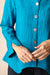 Habitat Ruched Collar Jacquard Blouse — Teal | Shell Buttons | Slightly Fitted