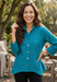 Habitat Ruched Collar Jacquard Blouse — Teal | Shell Buttons | Slightly Fitted