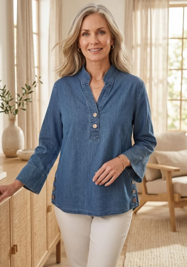 Habitat Stretch Henley Top — Medium Denim
