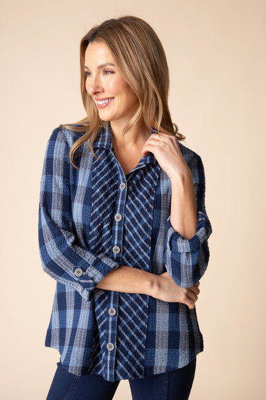 Habitat Plaid Boyfriend Shirt — Navy