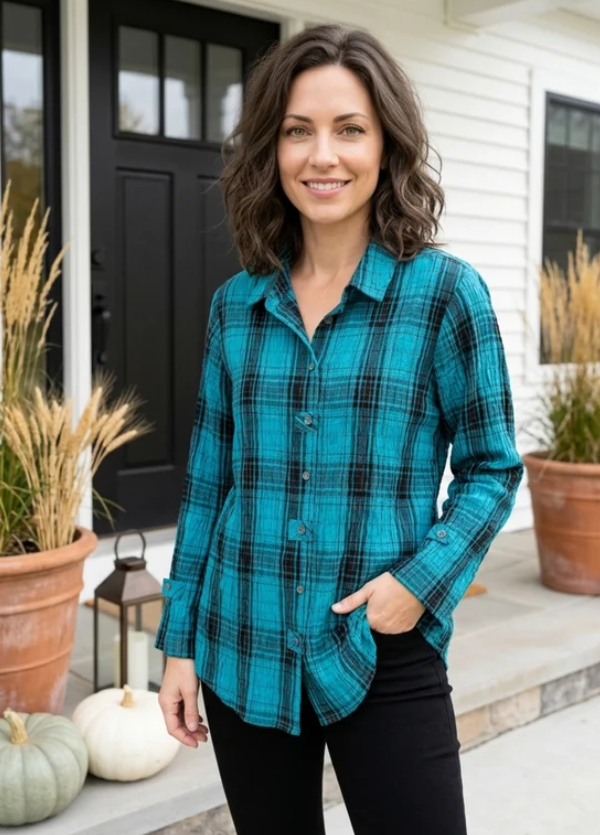 Habitat Crinkle Tunic Shirt — Pacific Teal