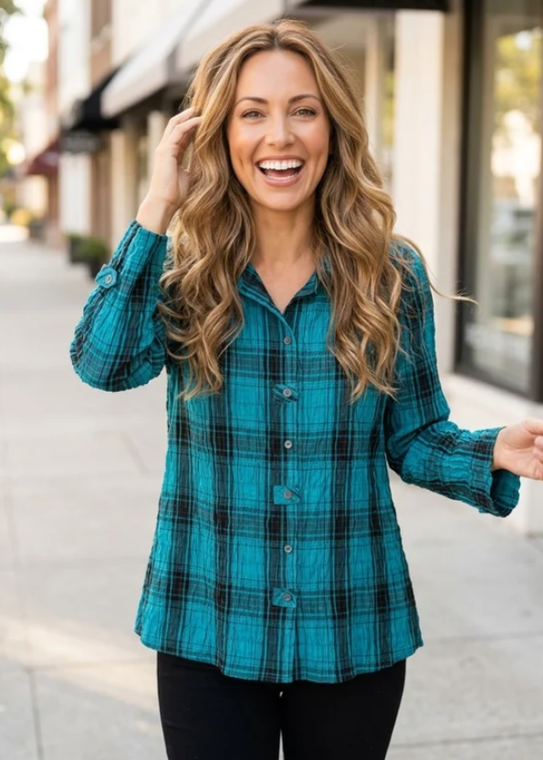 Habitat Crinkle Tunic Shirt — Pacific Teal