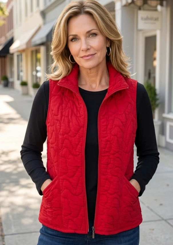 Habitat Quilted Zip-Up Vest — Red