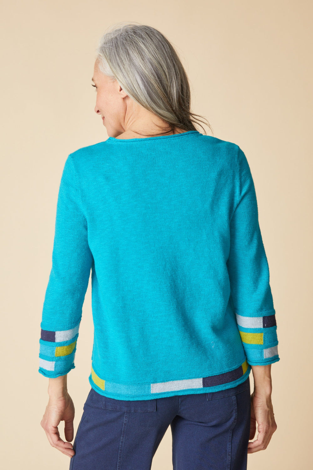Habitat Pacific Teal Cotton Sweater — Striped Hem & Cuff | Relaxed Fit