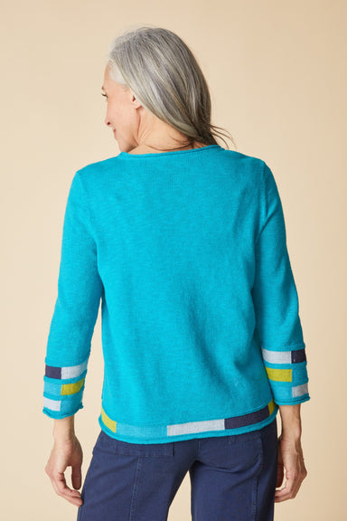 Habitat Pacific Teal Cotton Sweater — Striped Hem & Cuff | Relaxed Fit