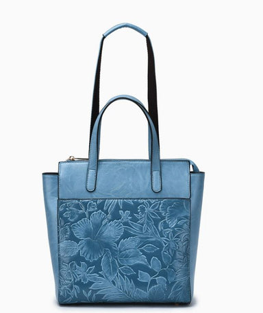 Blue 3D Floral Embossed Convertible Backpack