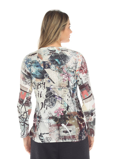 Winter White Artist Print Velour Top