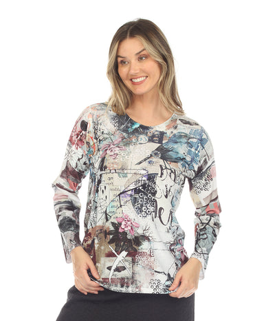 Winter White Artist Print Velour Top