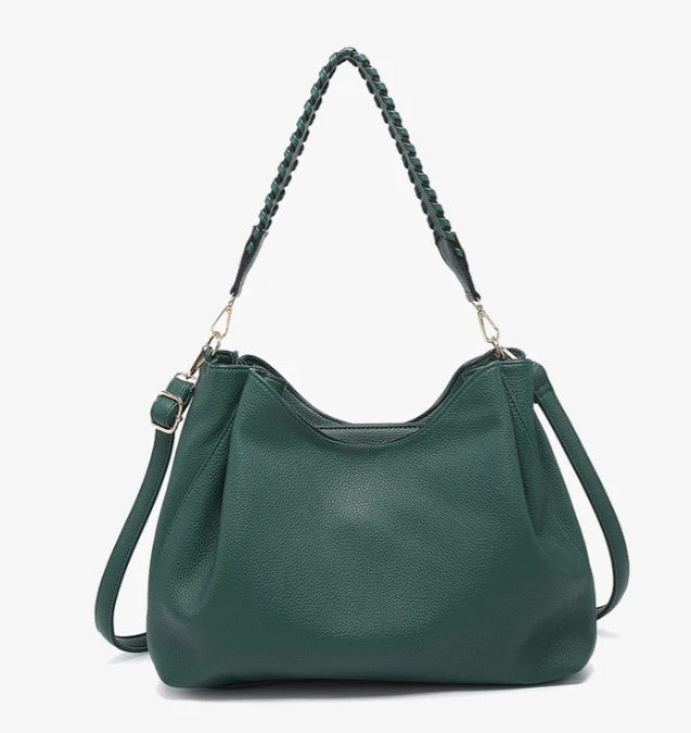 Hunter Green Whipstitch Tote | Three Compartment Shoulder Bag & Crossbody