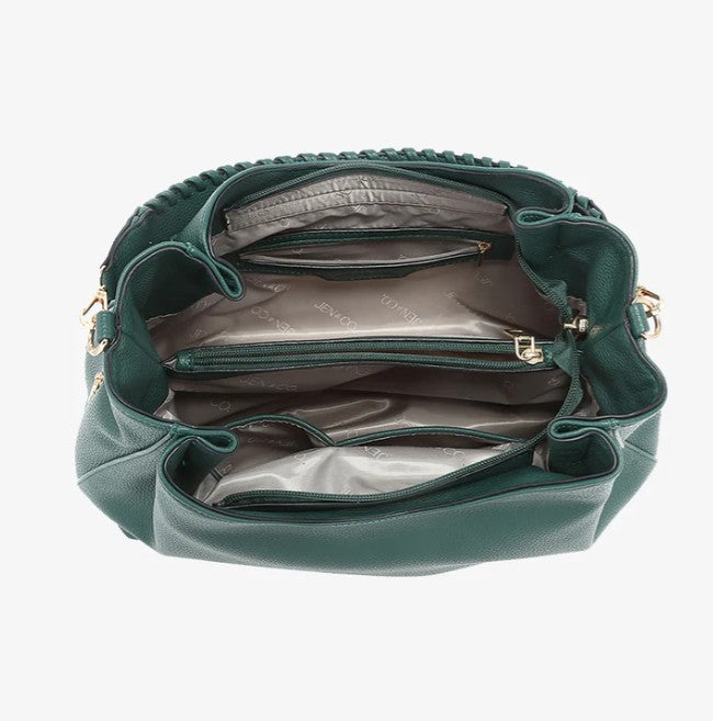Hunter Green Whipstitch Tote | Three Compartment Shoulder Bag & Crossbody