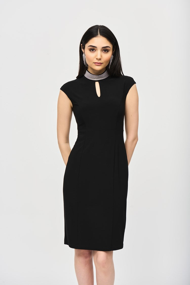 Black Crystal Mock Neck Dress