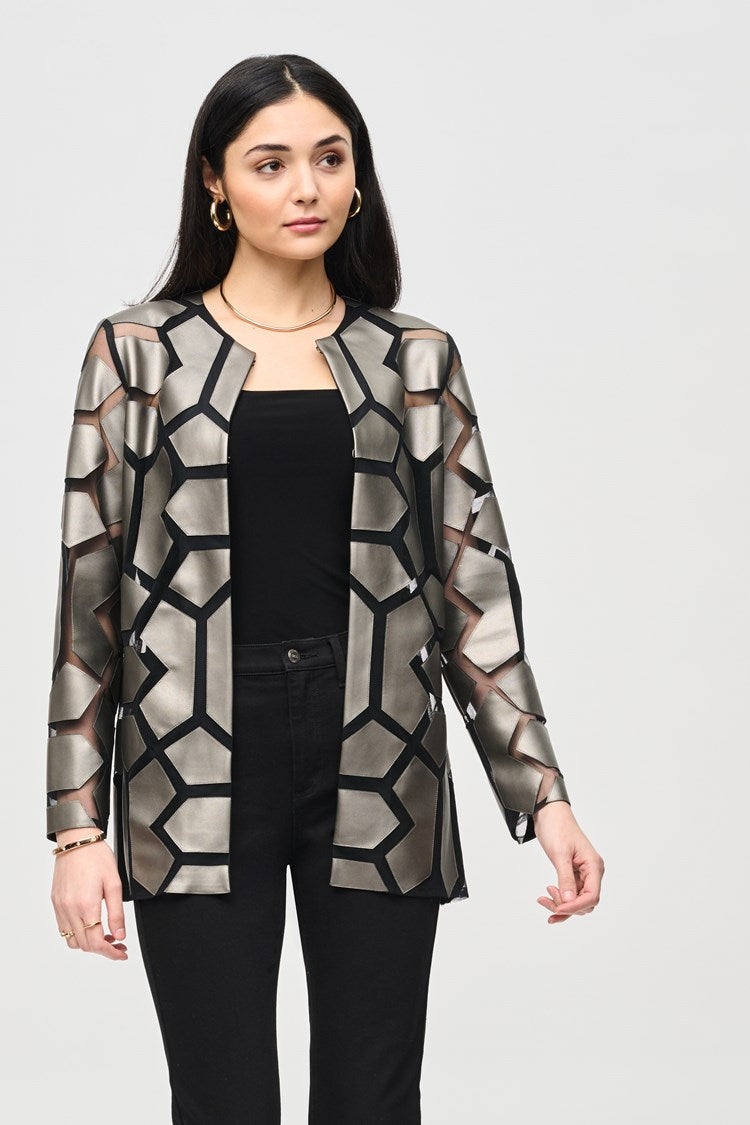 Gunmetal Leatherette On Mesh Jacket