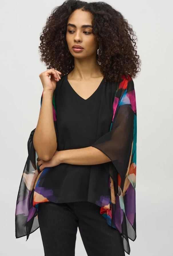 Chiffon Abstract Print Poncho Top