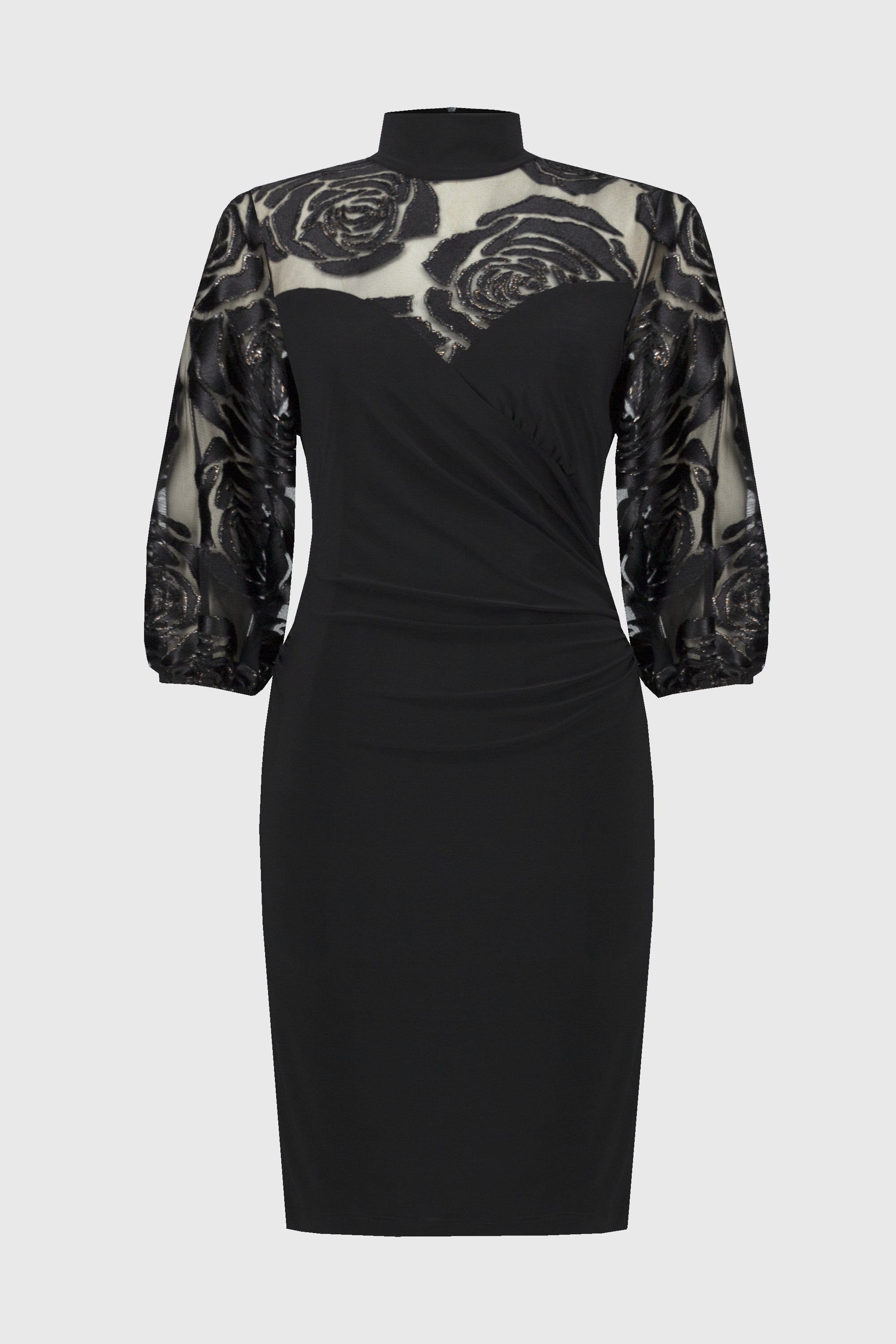 Black Rose Print Jacquard Dress