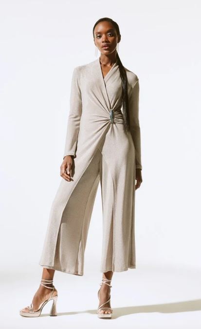 Shiny Knit Wide Leg Jumpsuit