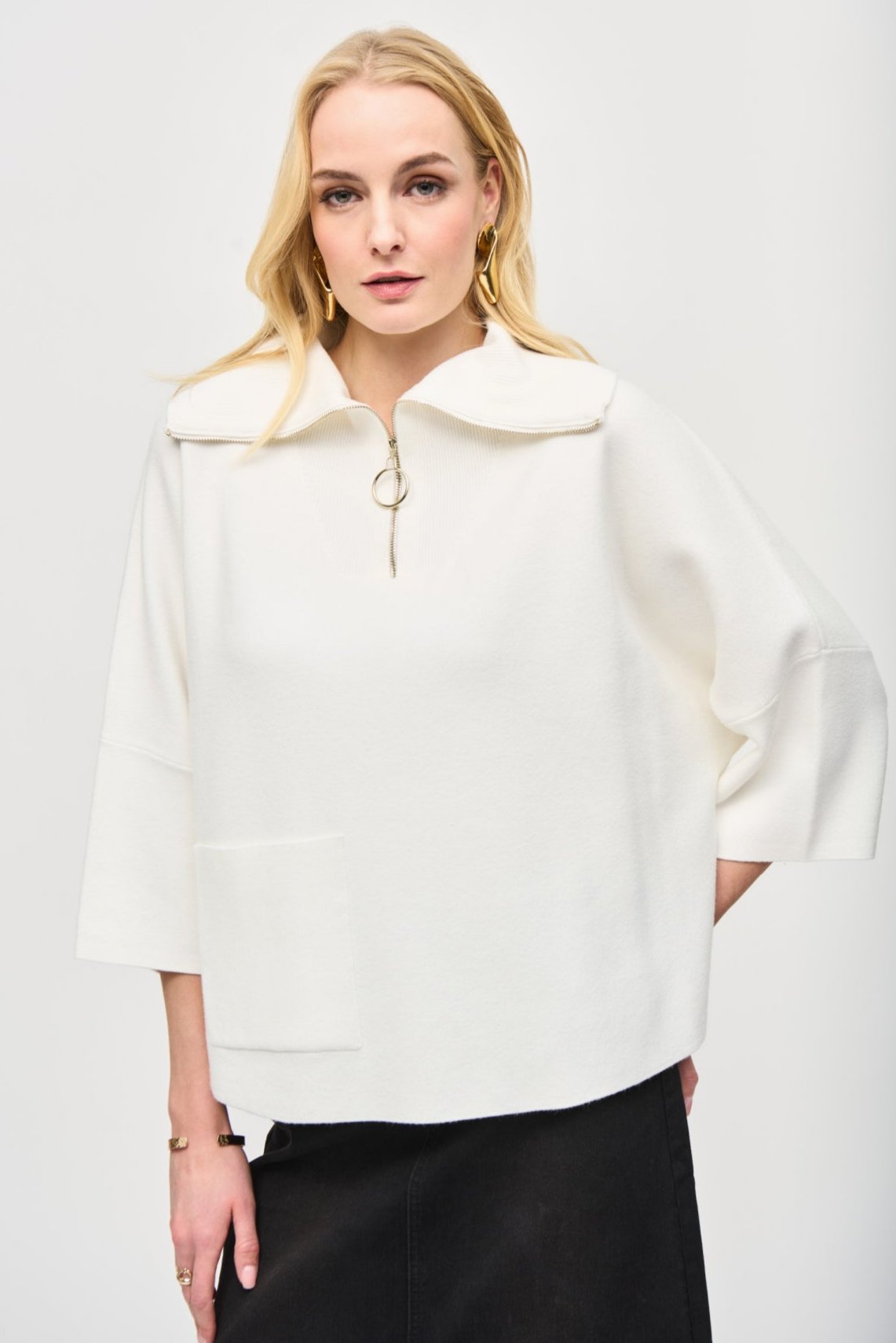 Jacquard Zipped Collar Vanilla Sweater