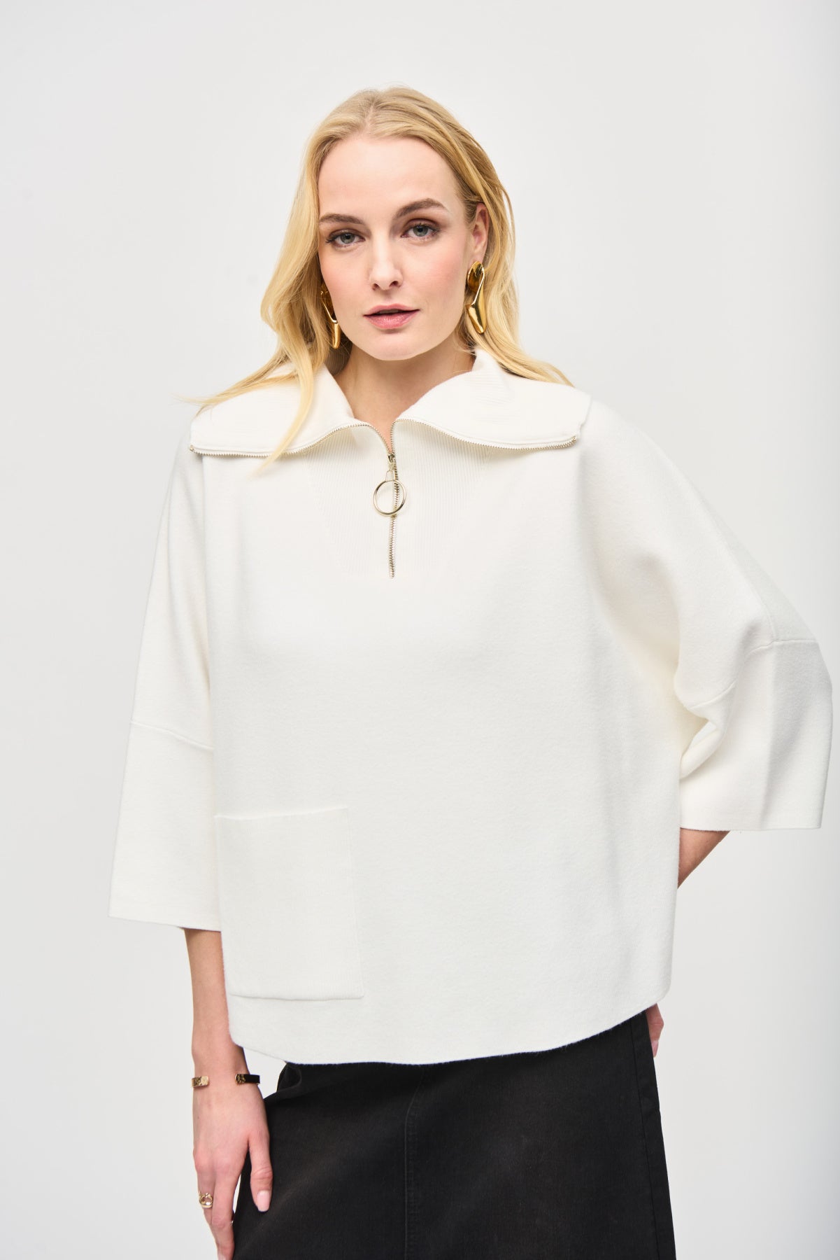 Jacquard Zipped Collar Vanilla Sweater