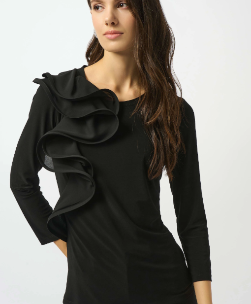 Black Ruffle Shoulder Top