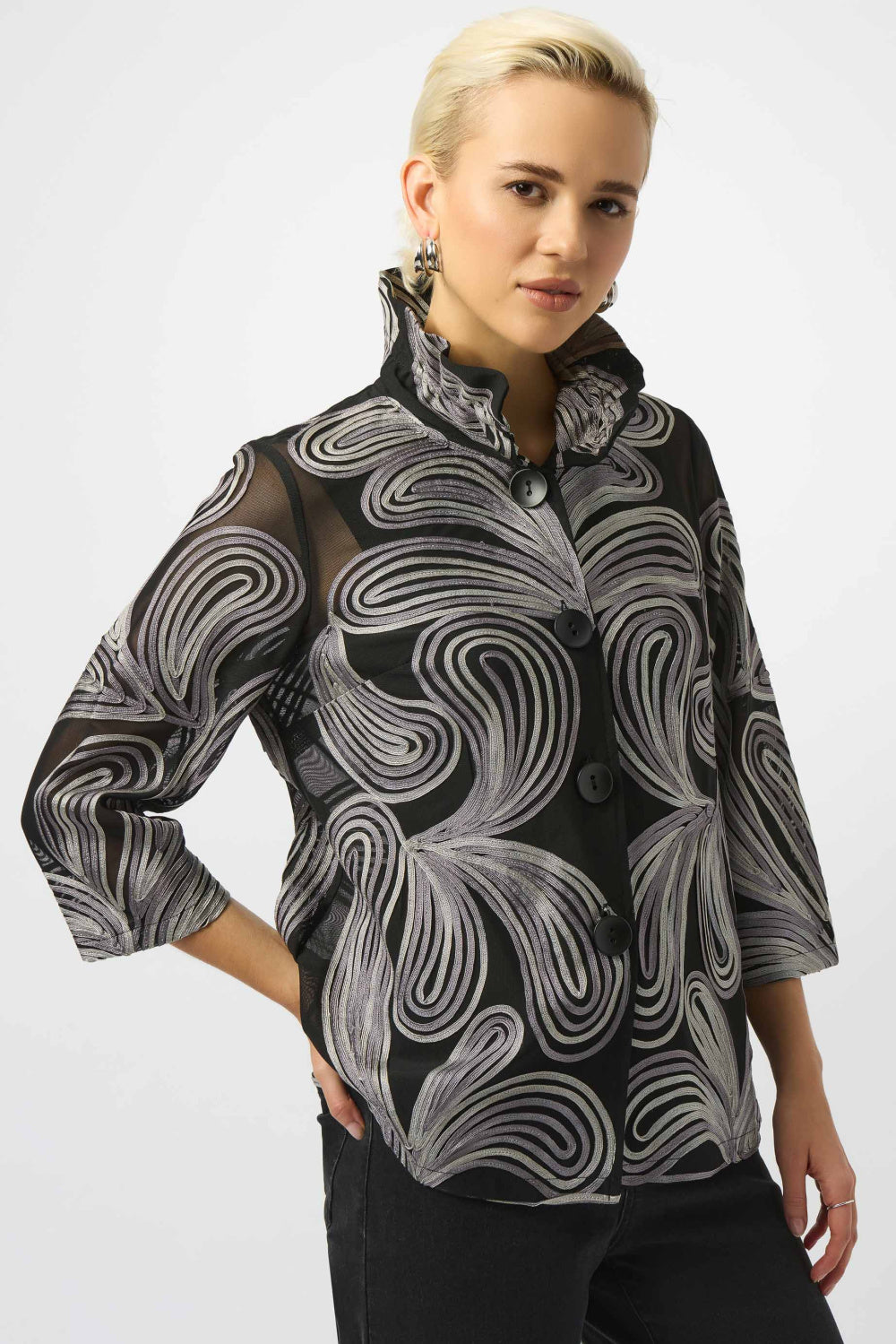 Black Embroidered Mesh Jacket