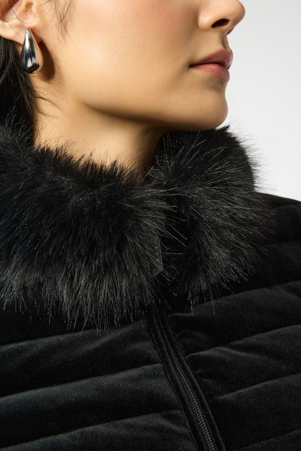 Black Stretch Velvet Puffer Jacket