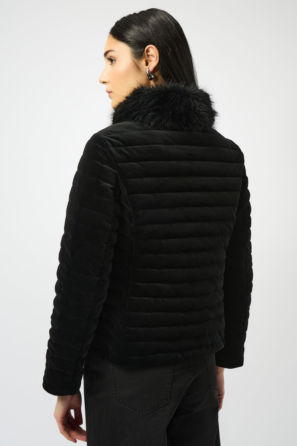 Black Stretch Velvet Puffer Jacket