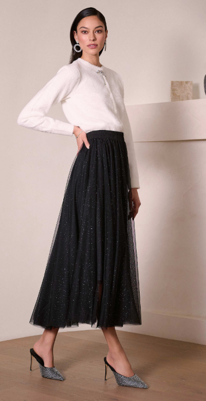 Black Tulle Flared Skirt