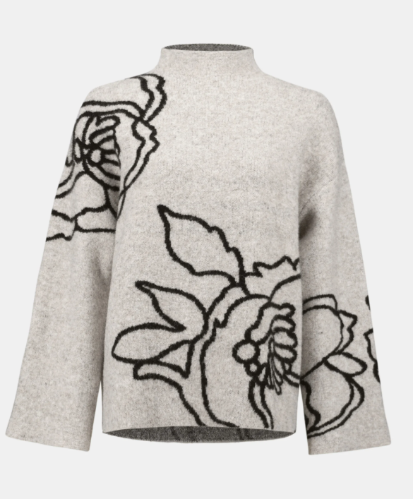 Floral Print Oatmeal Sweater