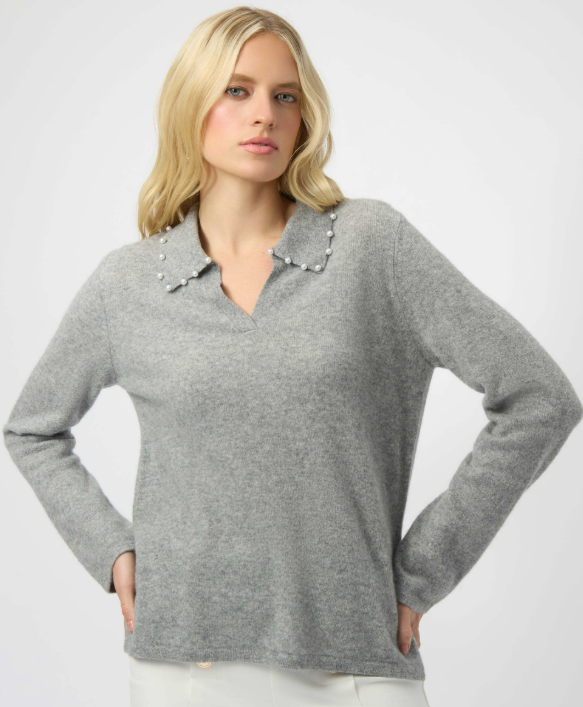 Grey Cashmere Long Sleeve Sweater