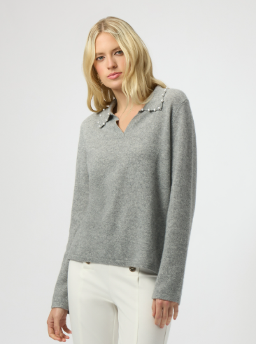 Grey Cashmere Long Sleeve Sweater