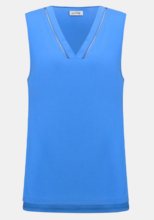 Rayon Jersey Harbor Blue V-Neck Top
