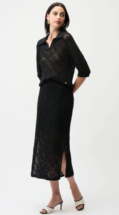 Black Cotton Open Stitch Pencil Skirt