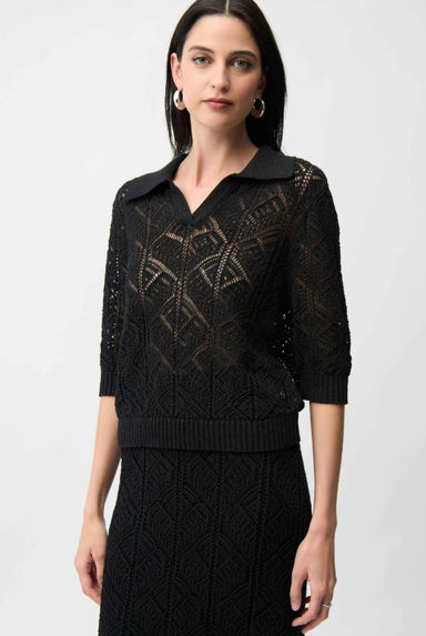 Black Cotton Blend Open Stitch Sweater