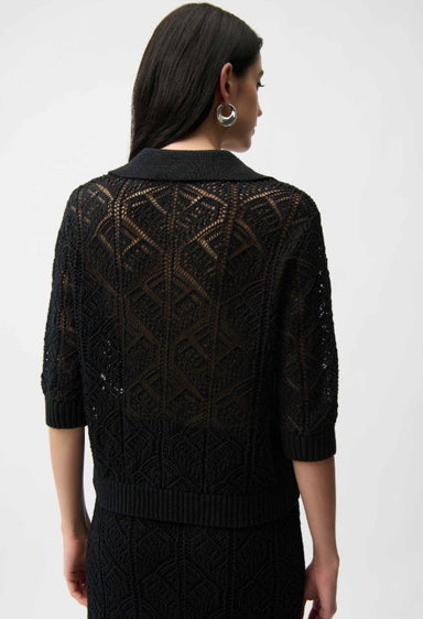 Black Cotton Blend Open Stitch Sweater