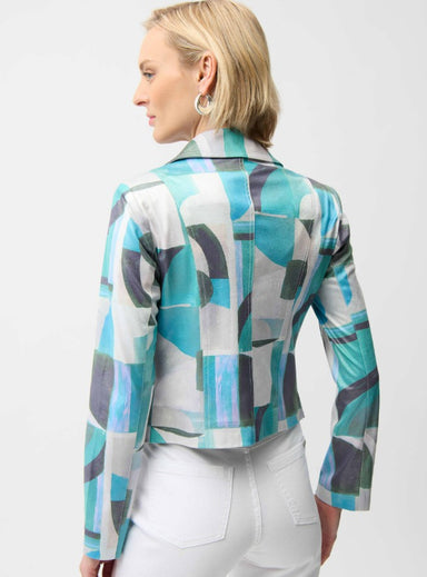 Faux Suede Turq Print Moto Jacket