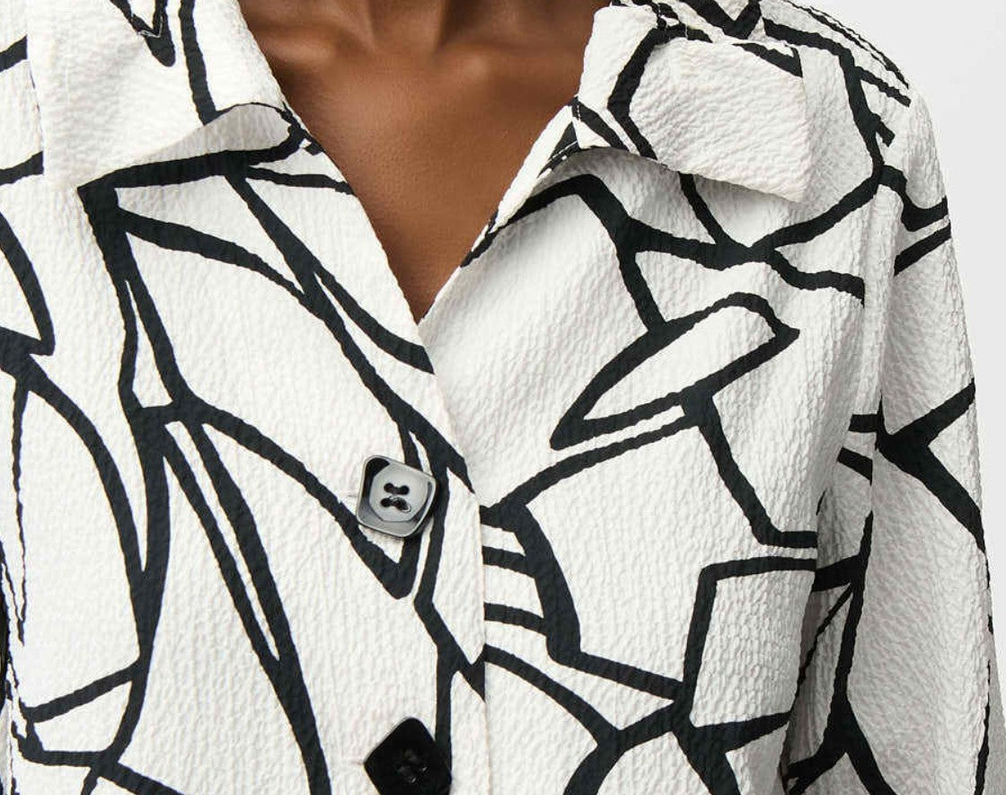 Seersucker Abstract Print Trapeze Jacket