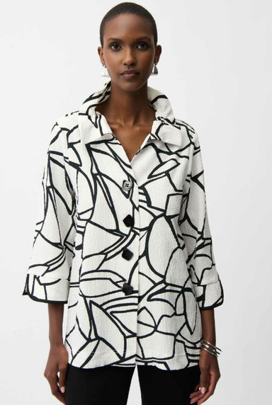 Seersucker Abstract Print Trapeze Jacket